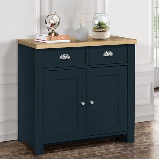 Highland Wooden Sideboard With 2 Door 2 Drawer In Blue And Oak