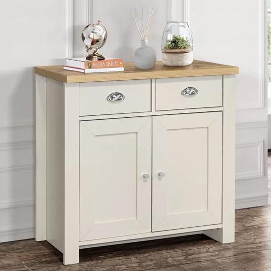 Product photograph of Highland Wooden Sideboard With 2 Door 2 Drawer In Cream And Oak from Furniture in Fashion