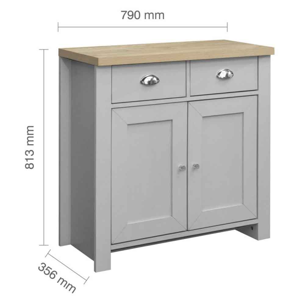 Highland Wooden Sideboard With 2 Doors 2 Drawers in Dark Grey and Oak