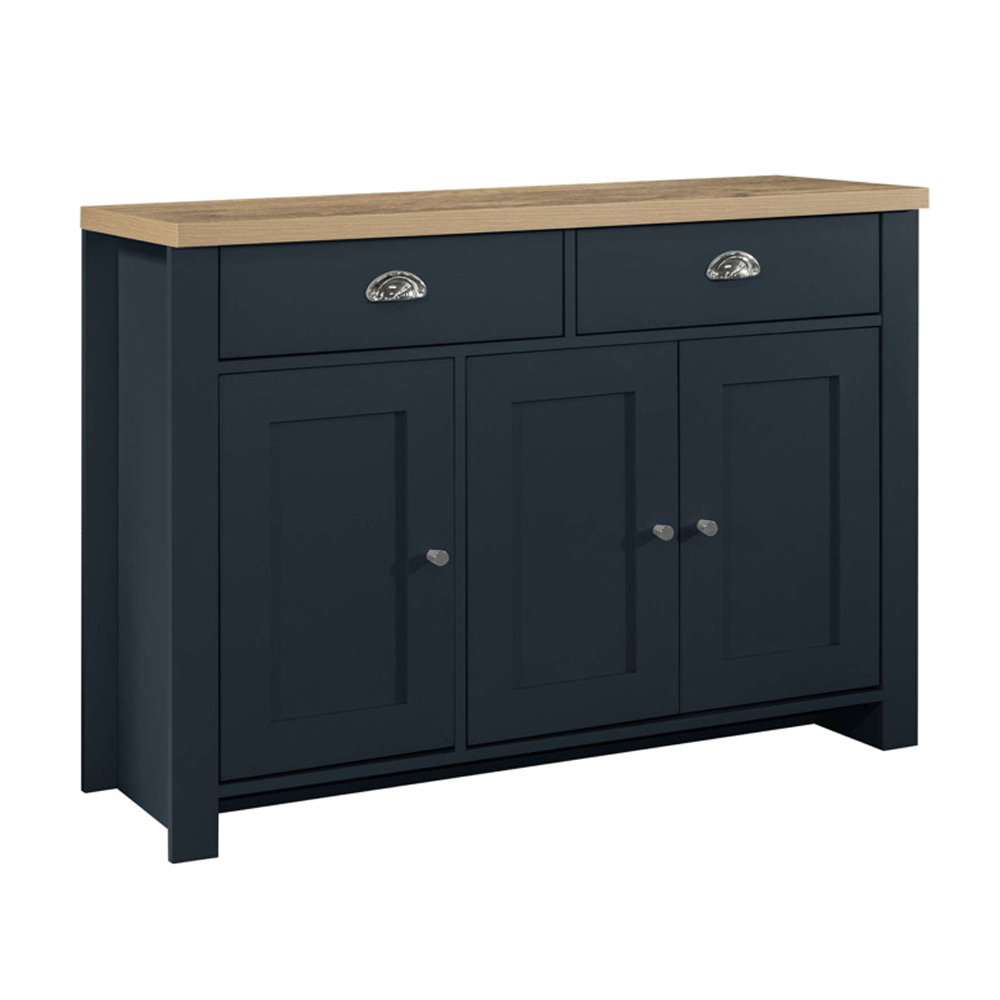 Highland Wooden Sideboard With 3 Doors 2 Drawers In Blue And Oak