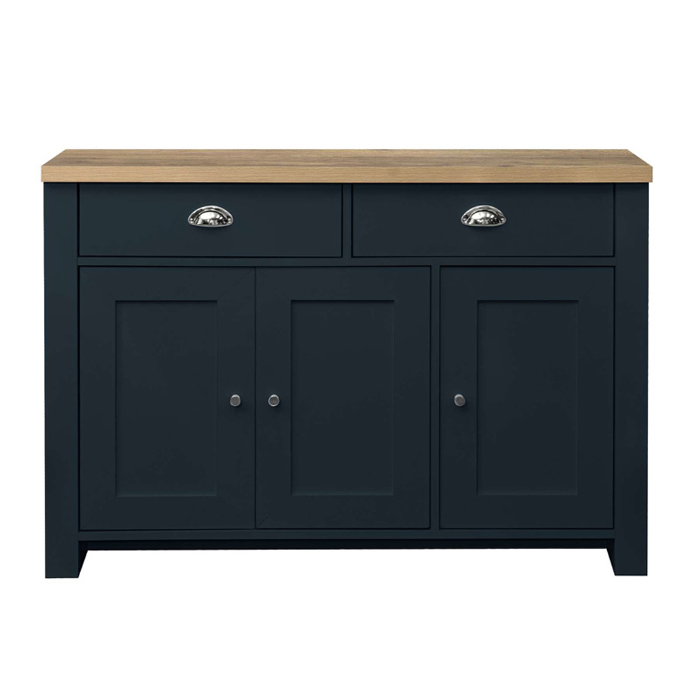 Highland Wooden Sideboard With 3 Doors 2 Drawers In Blue And Oak