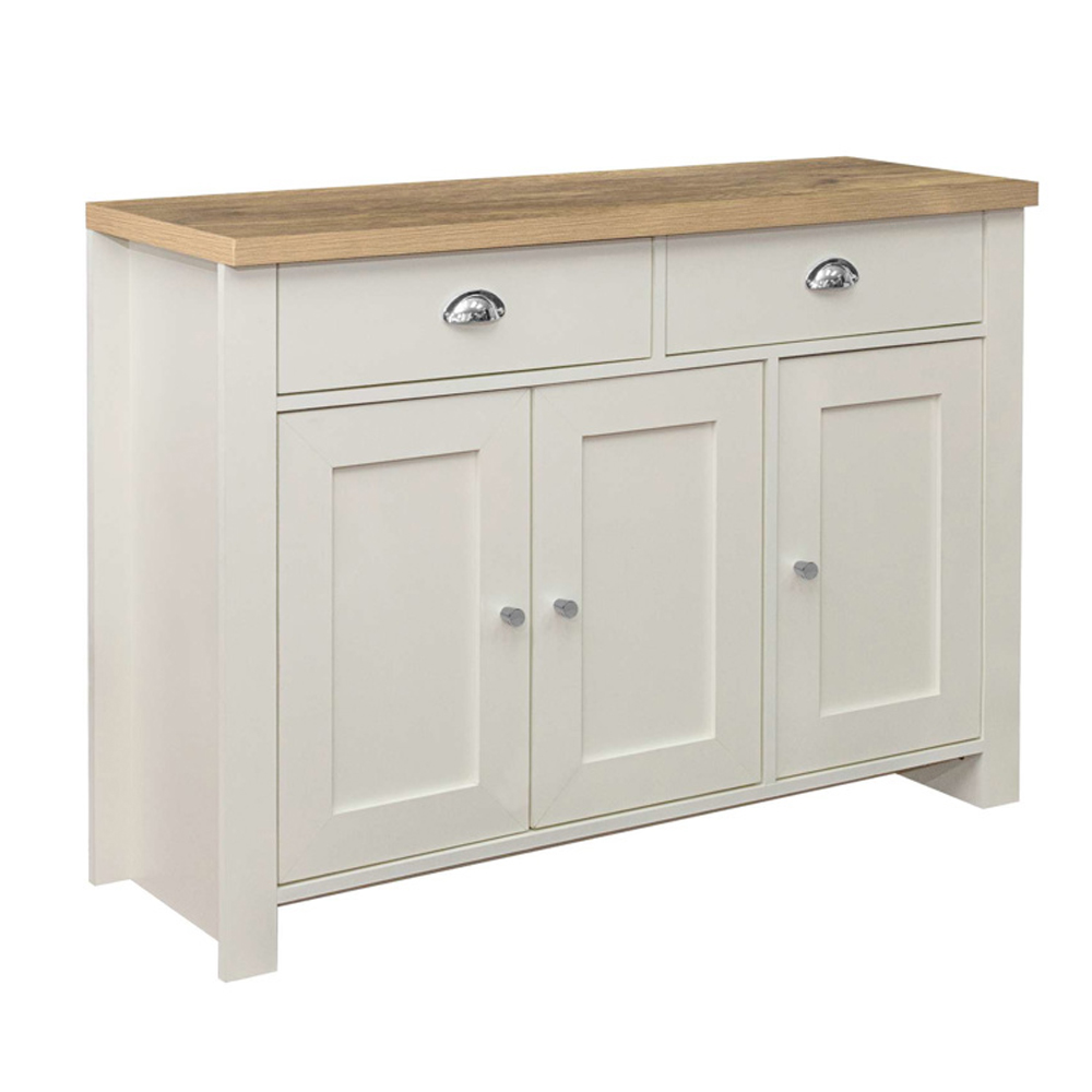 Highland Wooden Sideboard With 3 Doors 2 Drawers In Cream And Oak