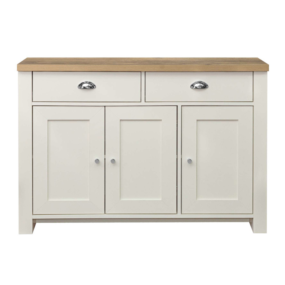 Highland Wooden Sideboard With 3 Doors 2 Drawers In Cream And Oak