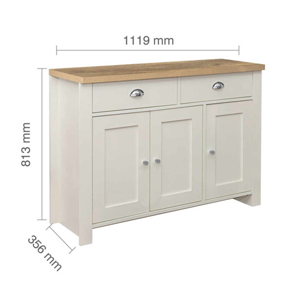Highland Wooden Sideboard With 3 Doors 2 Drawers In Cream And Oak