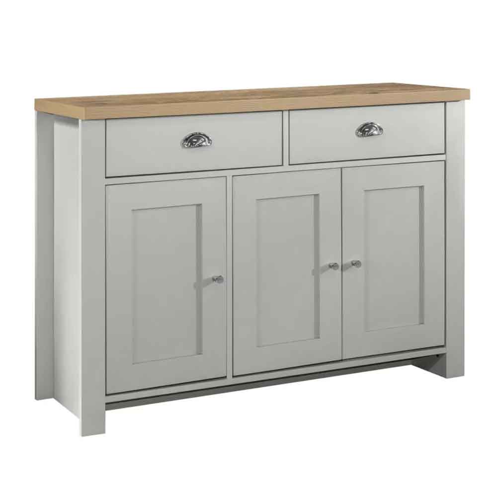 Highland Wooden Sideboard With 3 Doors 2 Drawers in Dark Grey and Oak
