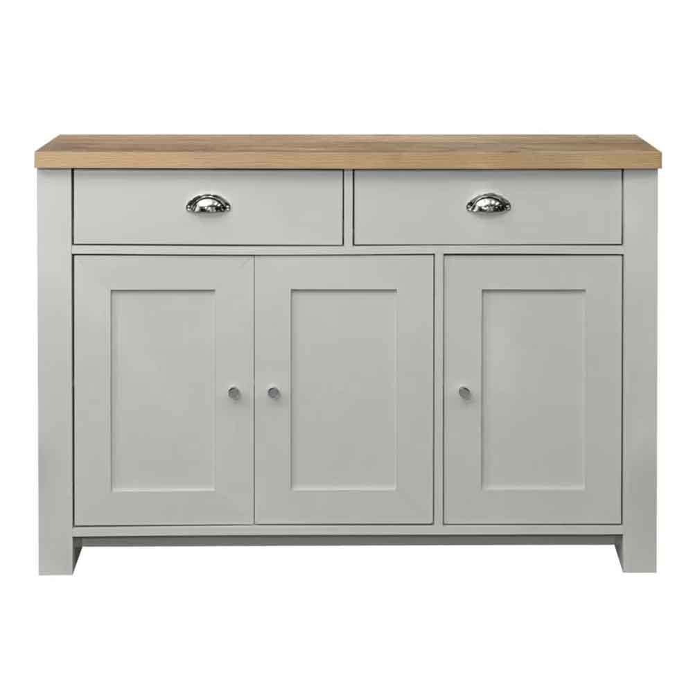 Highland Wooden Sideboard With 3 Doors 2 Drawers in Dark Grey and Oak