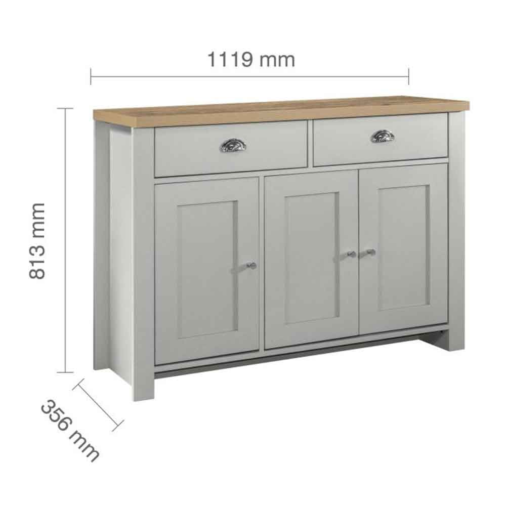 Highland Wooden Sideboard With 3 Doors 2 Drawers in Dark Grey and Oak