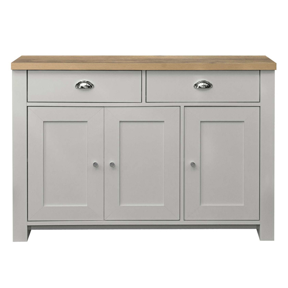 Highland Wooden Sideboard With 3 Doors 2 Drawers In Grey And Oak