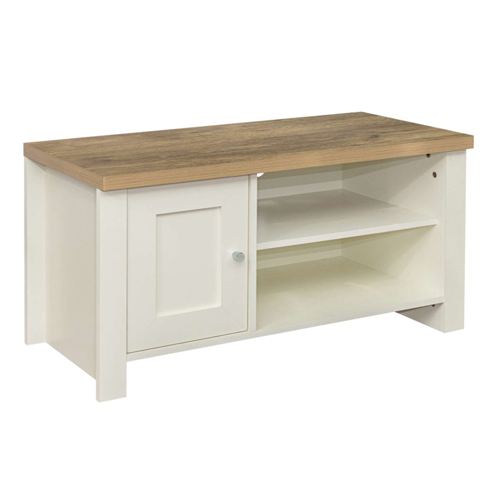 Highland Wooden TV Stand With 1 Door In Cream And Oak