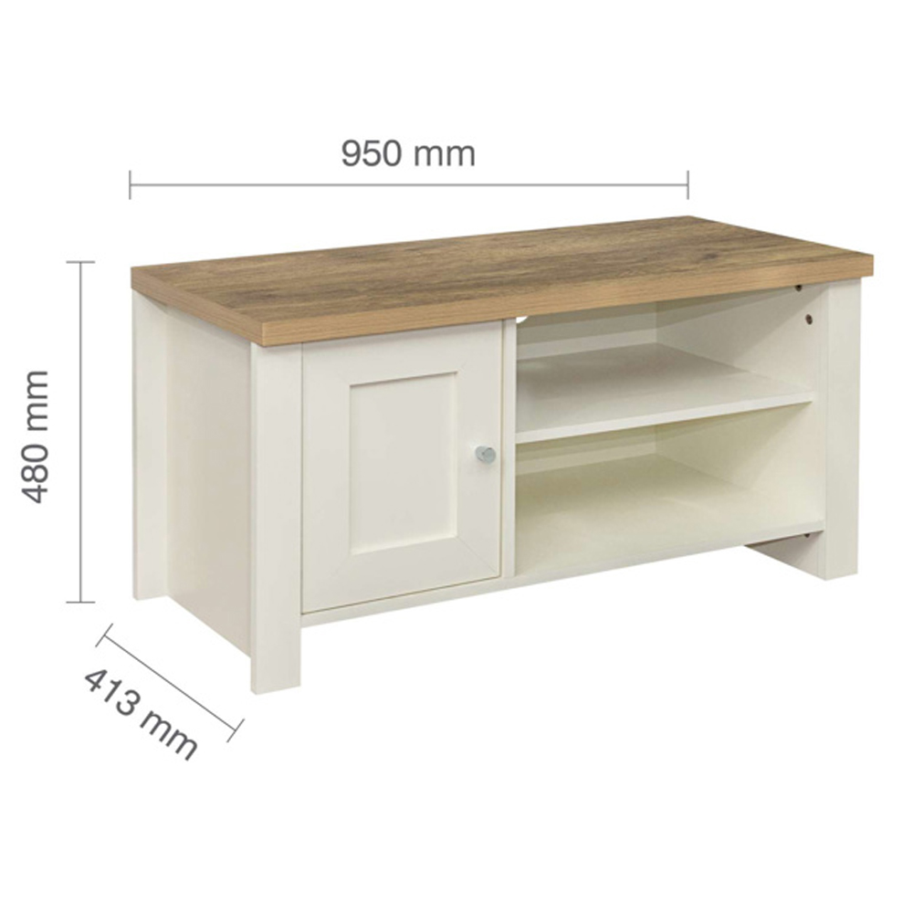 Highland Wooden TV Stand With 1 Door In Cream And Oak