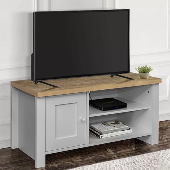 Highland Wooden TV Stand With 1 Door In Grey And Oak