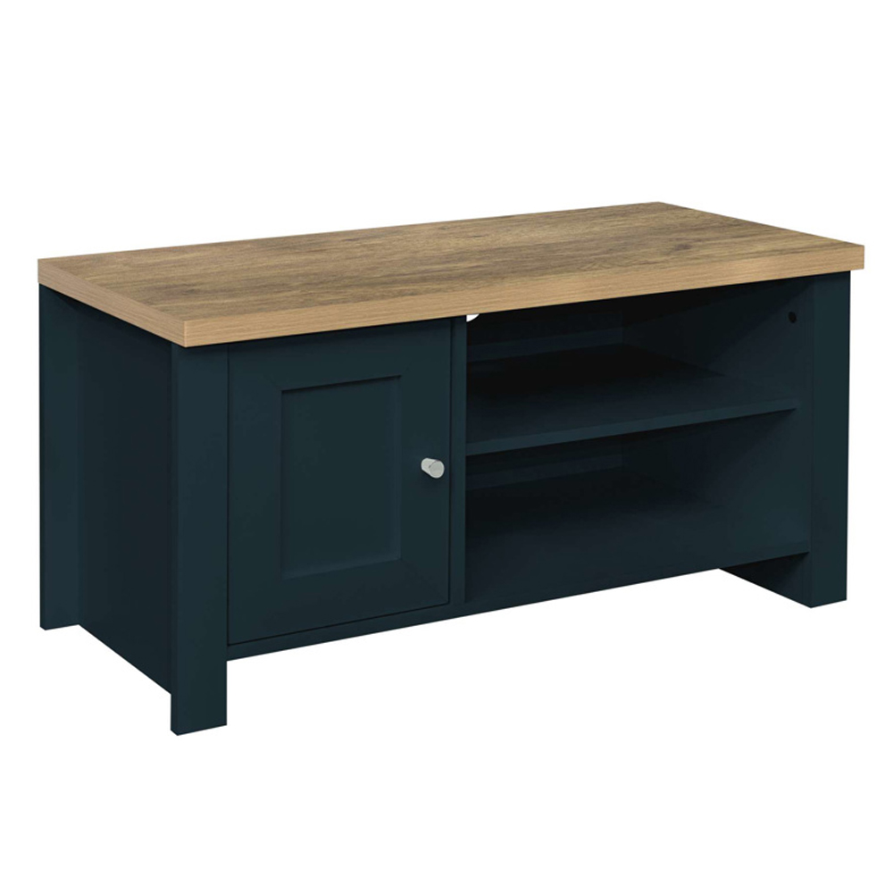 Highland Wooden TV Stand With 1 Door In Navy Blue And Oak