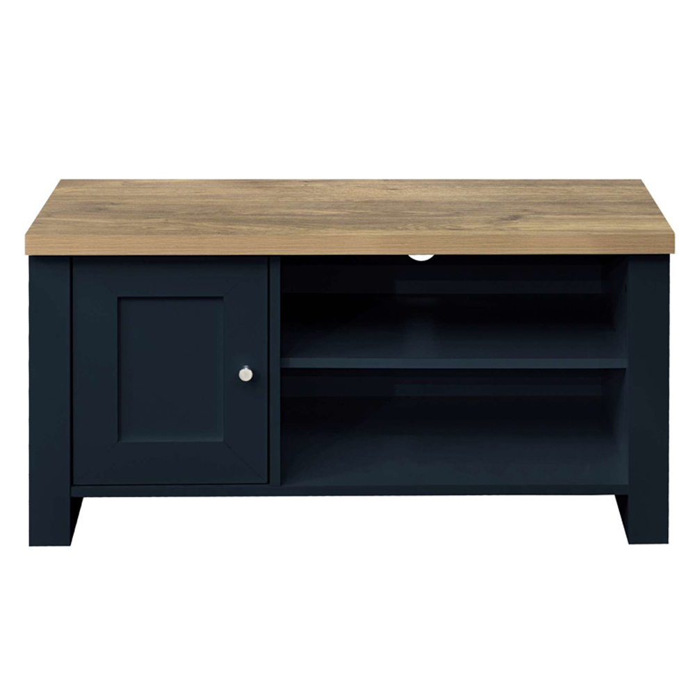 Highland Wooden TV Stand With 1 Door In Navy Blue And Oak
