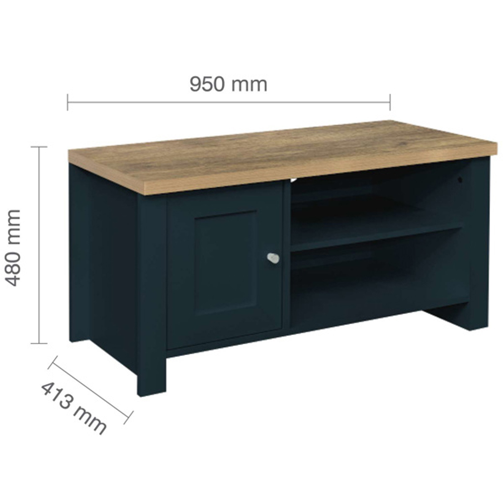 Highland Wooden TV Stand With 1 Door In Navy Blue And Oak