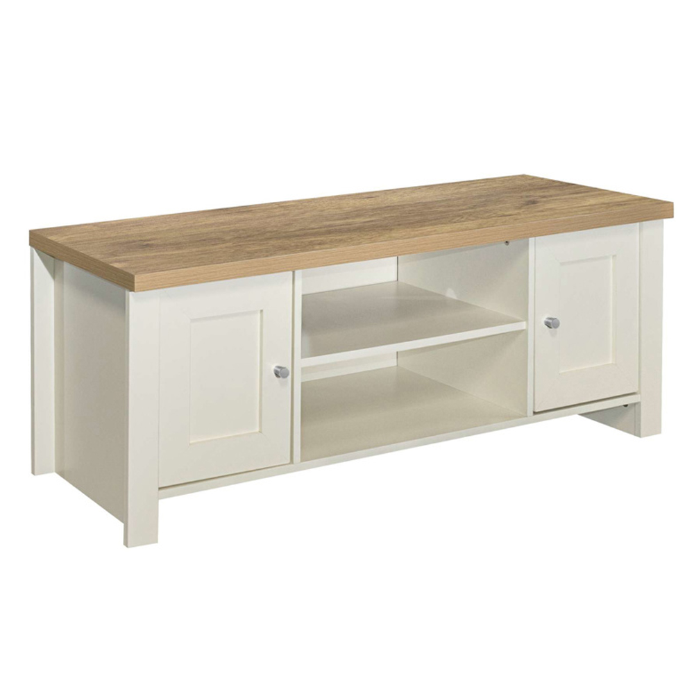 Highland Wooden TV Stand With 2 Doors In Cream And Oak