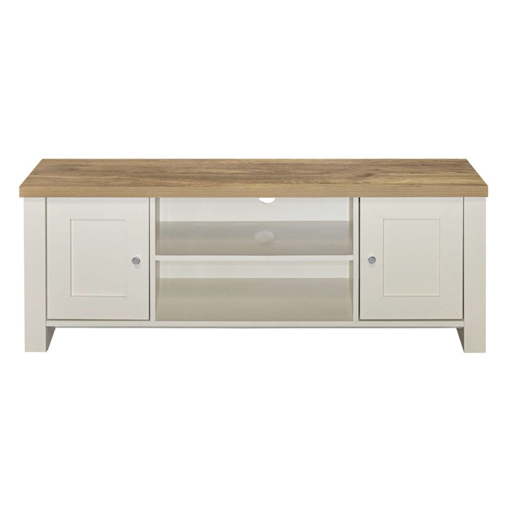 Highland Wooden TV Stand With 2 Doors In Cream And Oak
