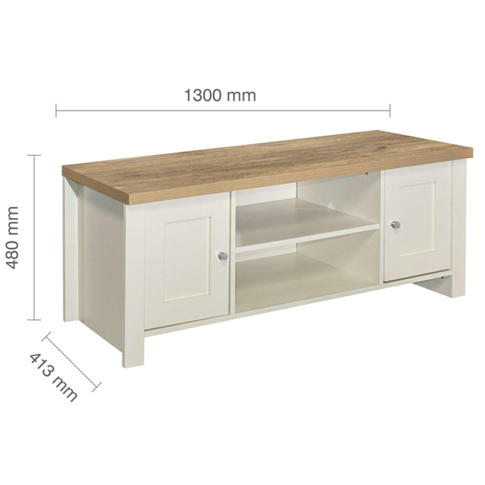 Highland Wooden TV Stand With 2 Doors In Cream And Oak