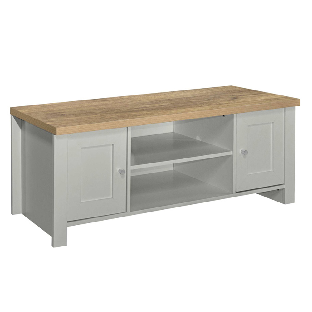 Highland Wooden TV Stand With 2 Doors In Grey And Oak