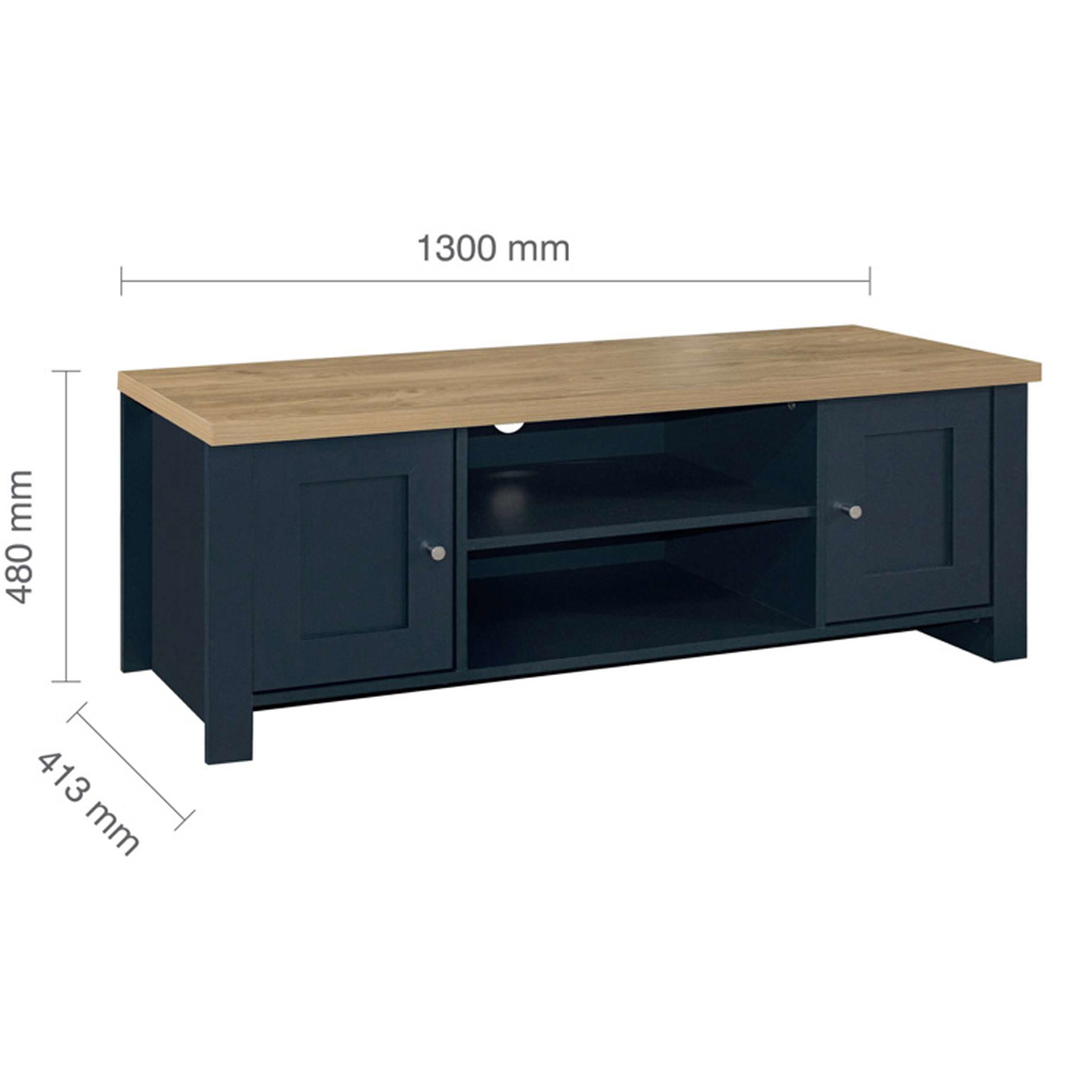 Highland Wooden TV Stand With 2 Doors In Navy Blue And Oak