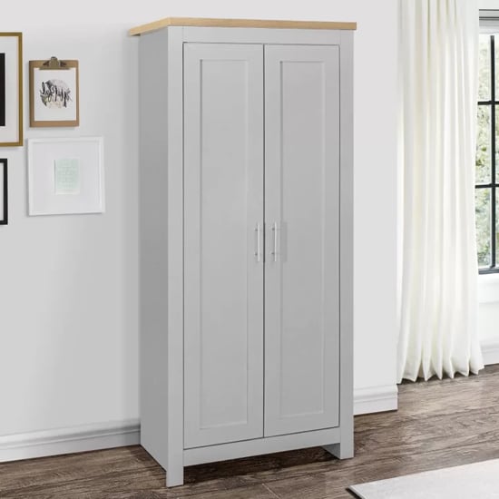 Product photograph of Highland Wooden Wardrobe With 2 Doors In Cream And Oak from Furniture in Fashion