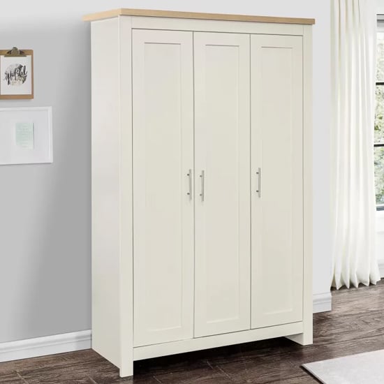 Product photograph of Highland Wooden Wardrobe With 3 Doors In Cream And Oak from Furniture in Fashion