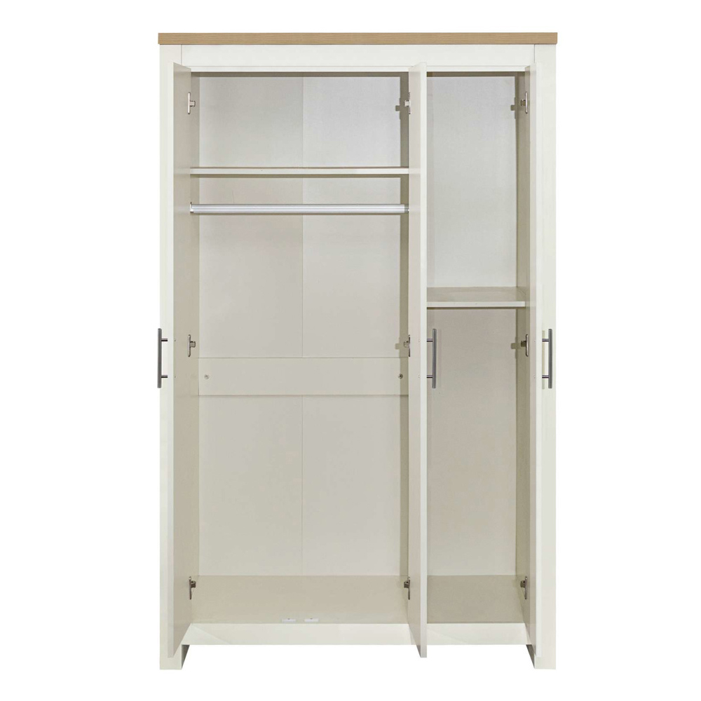Highland Wooden Wardrobe with 3 Doors in Cream and Oak