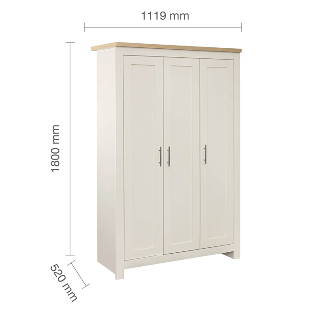 Highland Wooden Wardrobe with 3 Doors in Cream and Oak