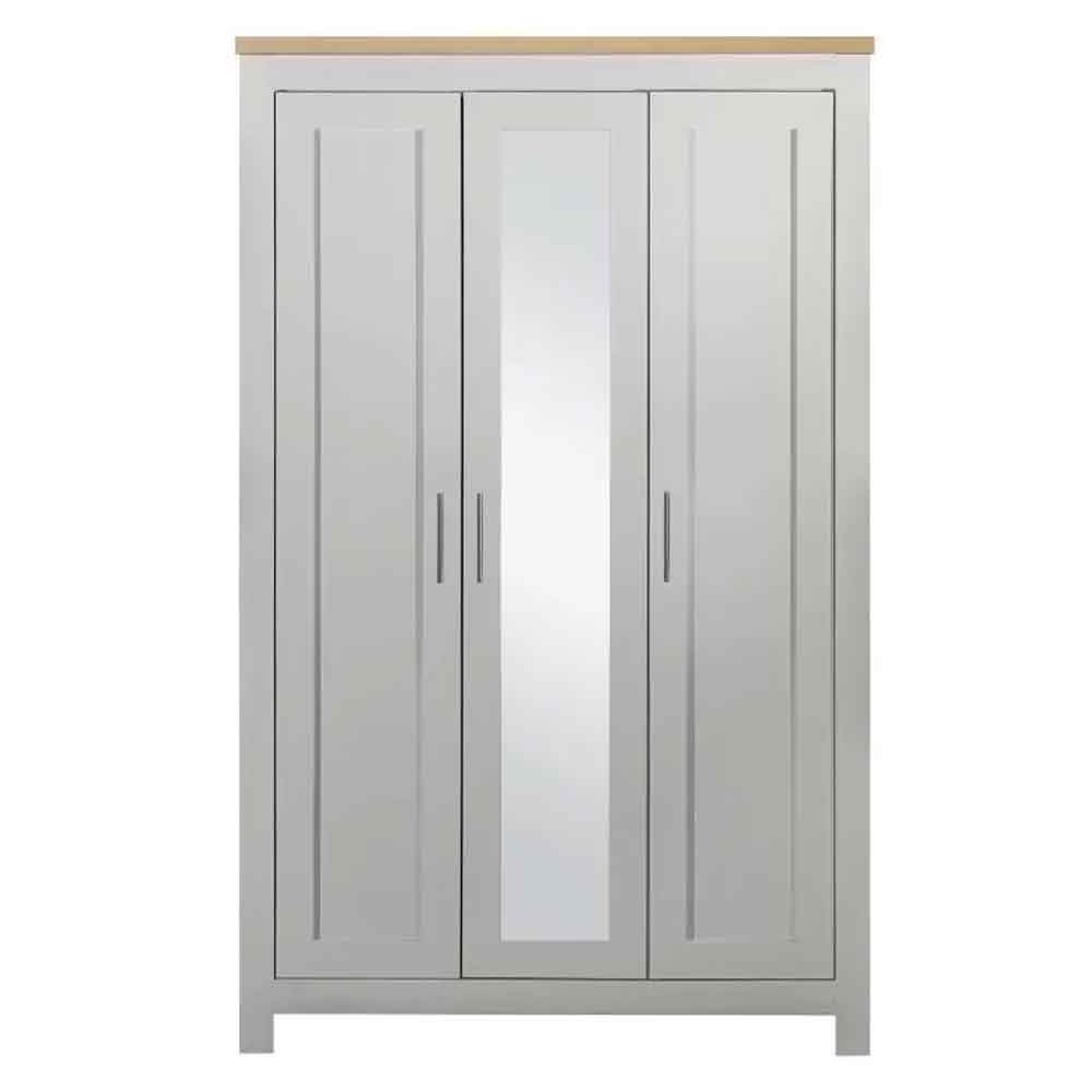 Highland Wooden Wardrobe With 3 Doors in Dark Grey and Oak