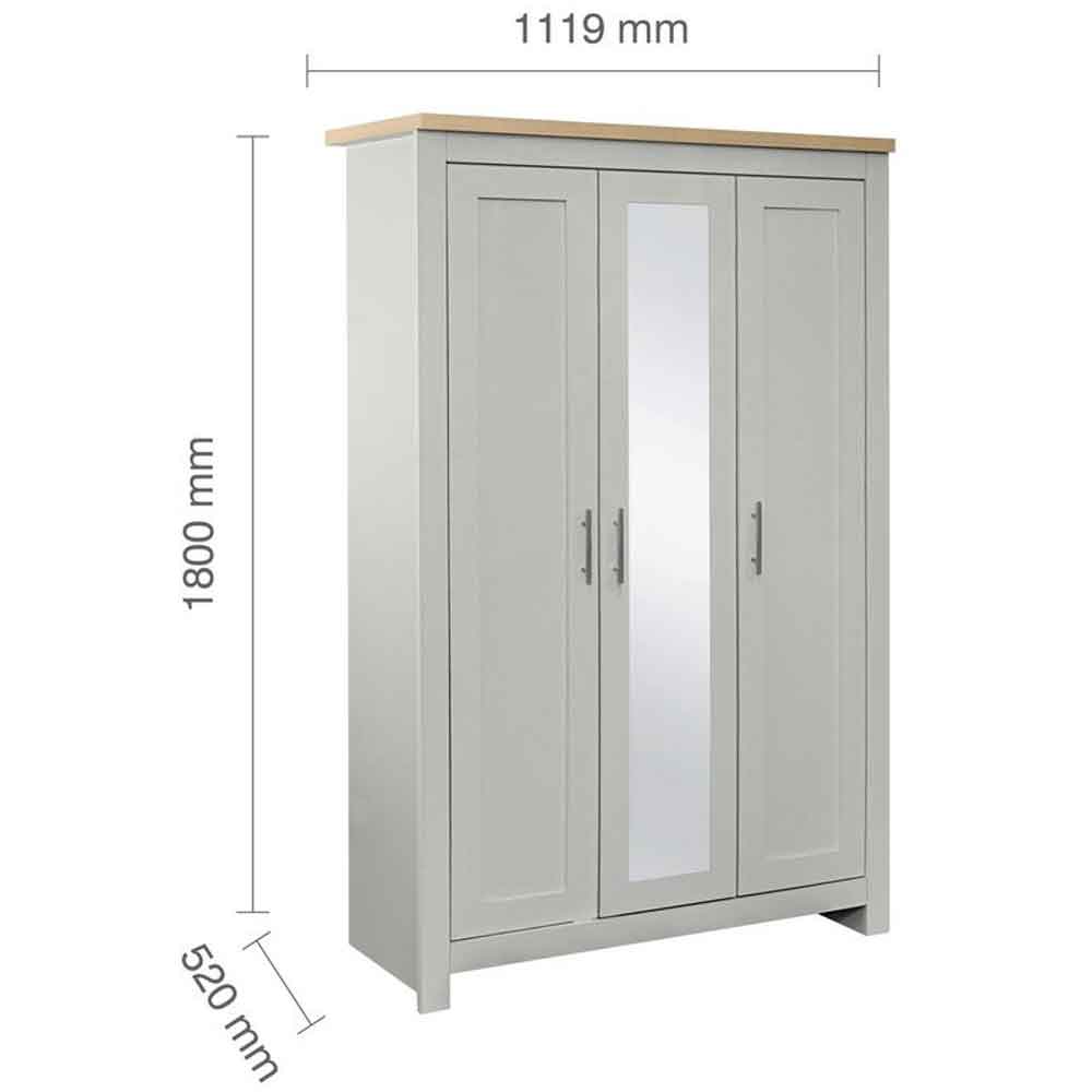 Highland Wooden Wardrobe With 3 Doors in Dark Grey and Oak