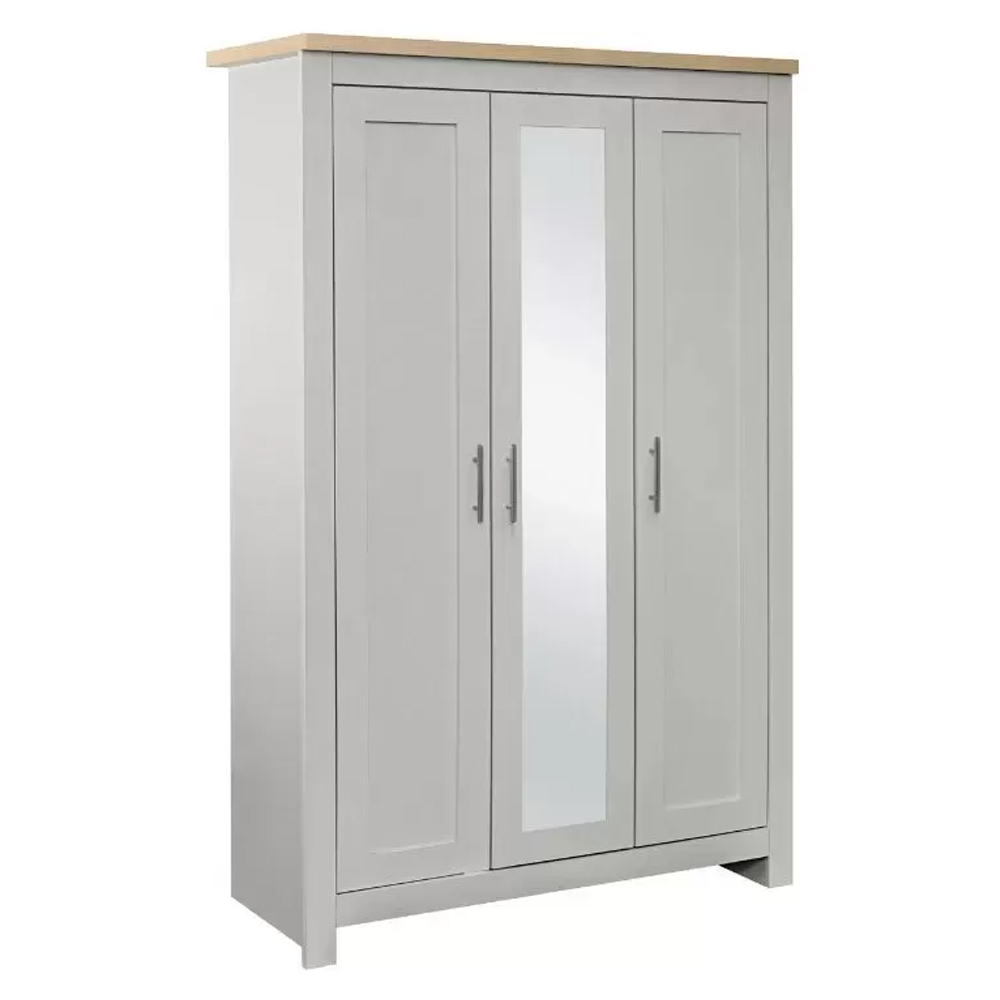 Highland Wooden Wardrobe With 3 Doors In Grey Oak