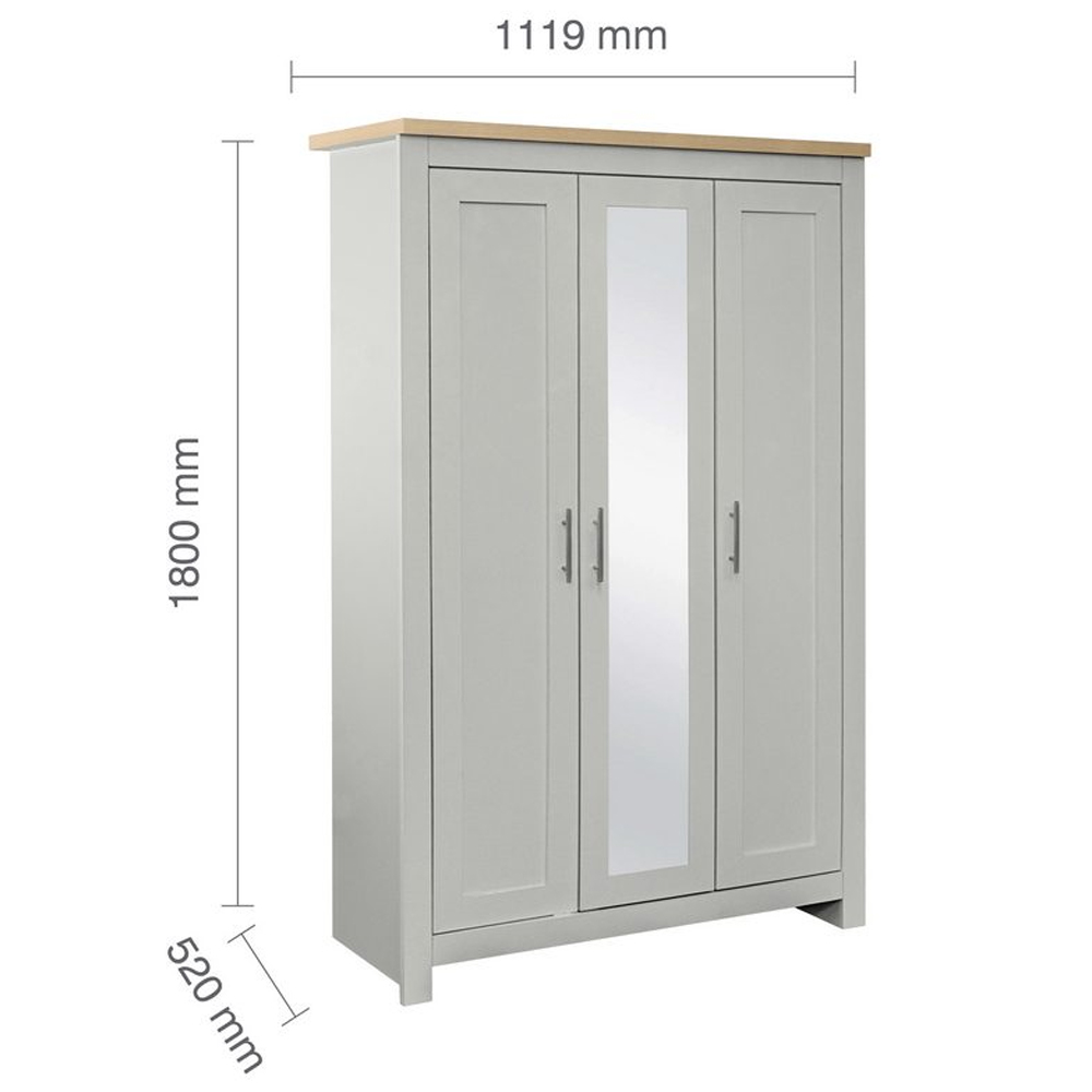 Highland Wooden Wardrobe With 3 Doors In Grey Oak