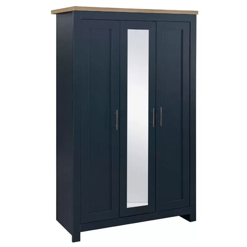 Highland Wooden Wardrobe With 3 Doors In Navy Blue Oak