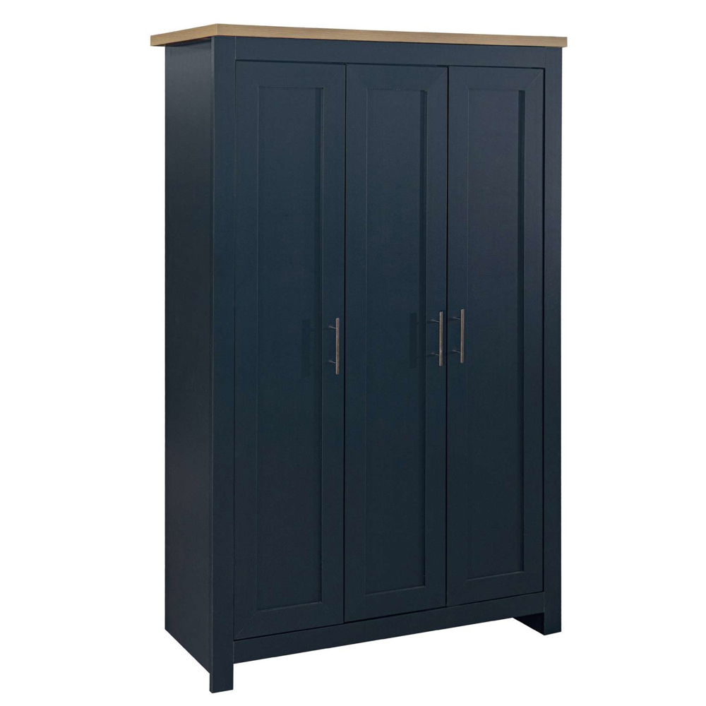 Highland Wooden Wardrobe with 3 Doors in Navy Blue and Oak