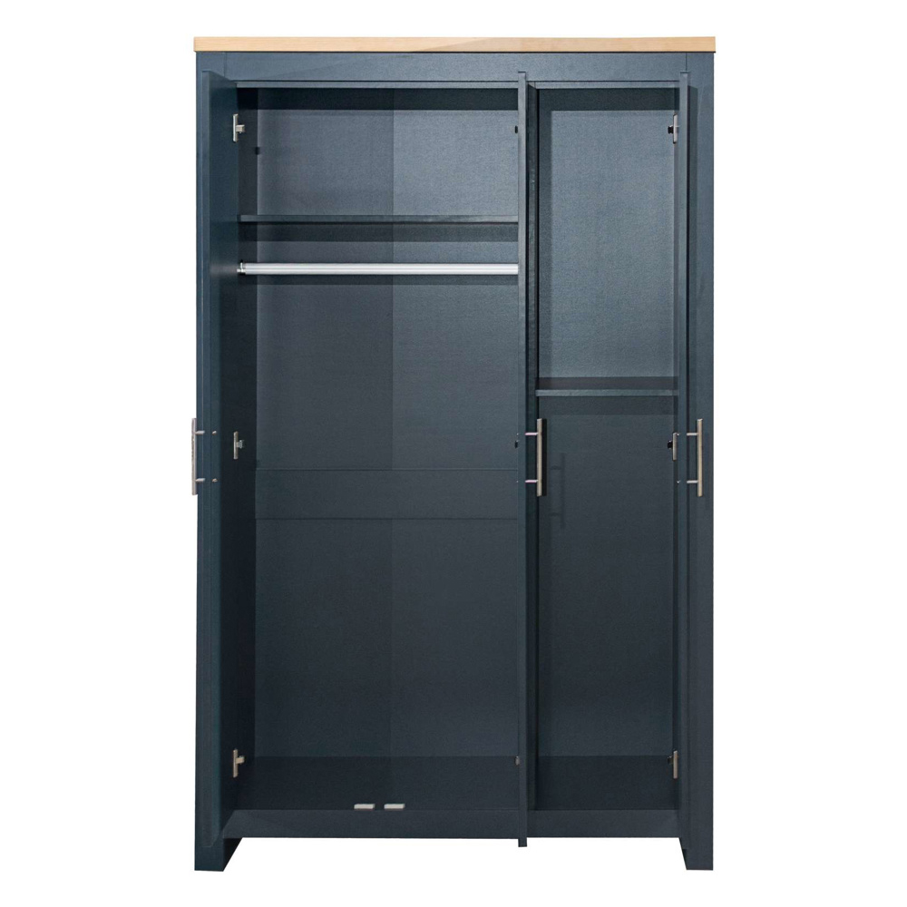 Highland Wooden Wardrobe with 3 Doors in Navy Blue and Oak