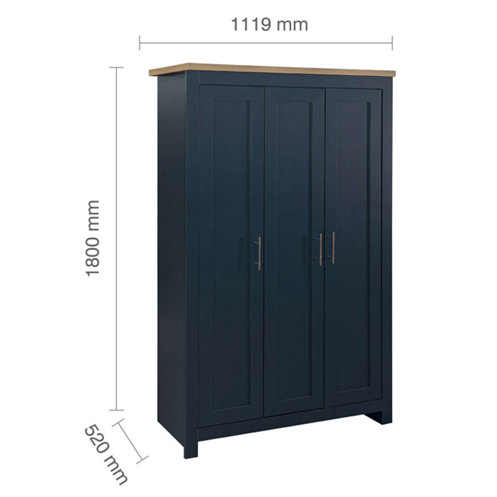 Highland Wooden Wardrobe with 3 Doors in Navy Blue and Oak