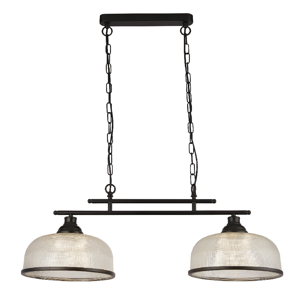 Read more about Highworth 2 light holophane glass shade pendant light in black