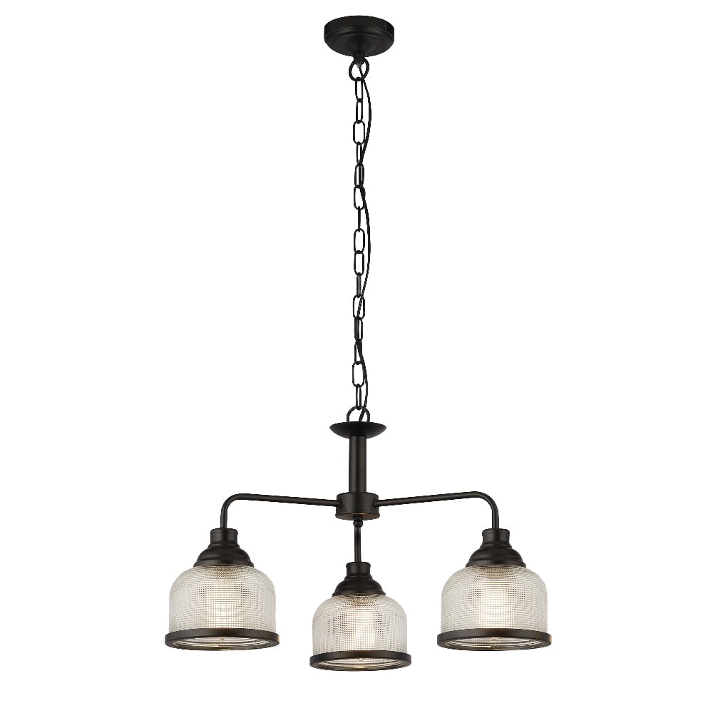 Read more about Highworth 3 light holophane glass pendant light in black
