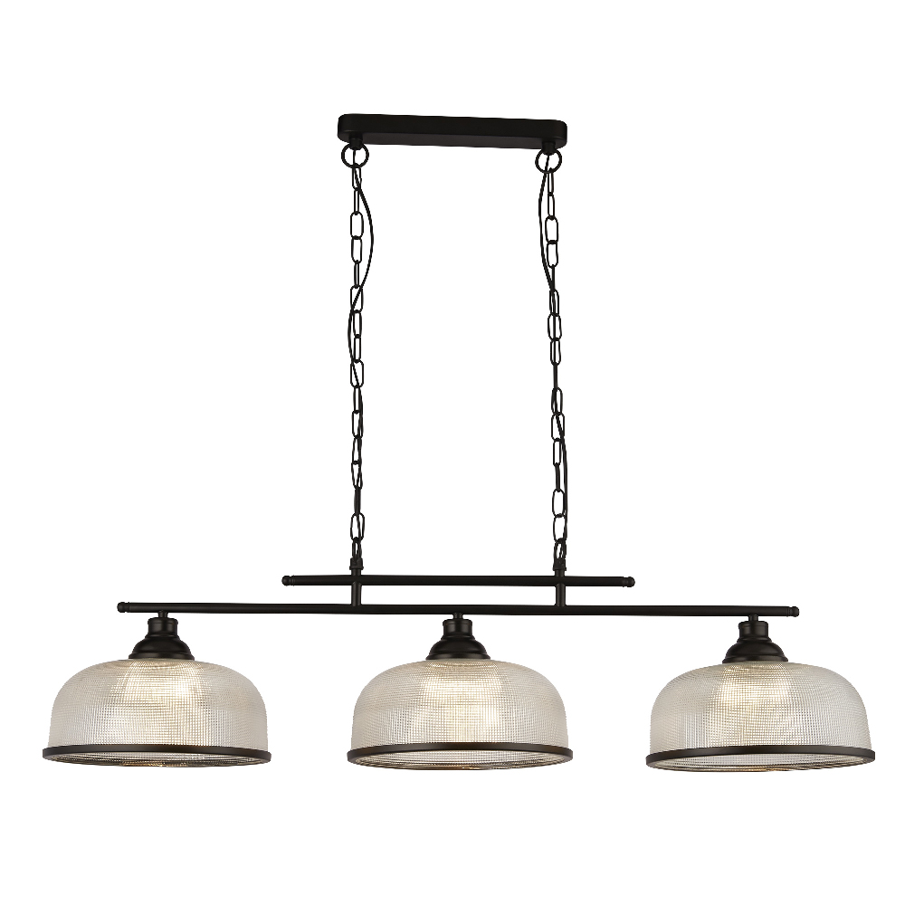 Read more about Highworth 3 light holophane glass shade pendant light in black