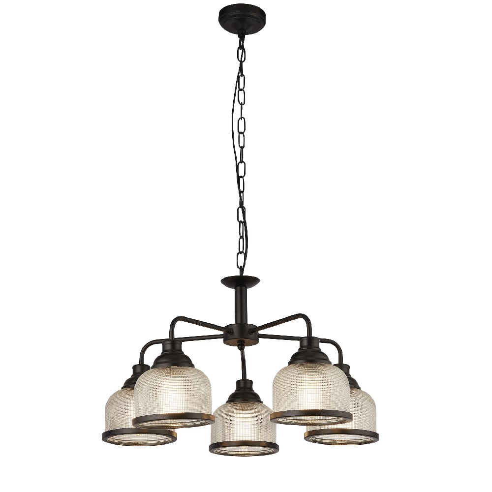 Read more about Highworth 5 light holophane glass pendant light in black