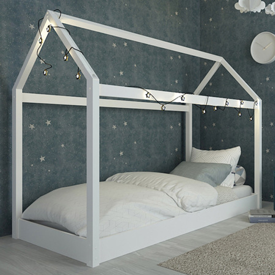 Hiker Wooden Single House Bed In White