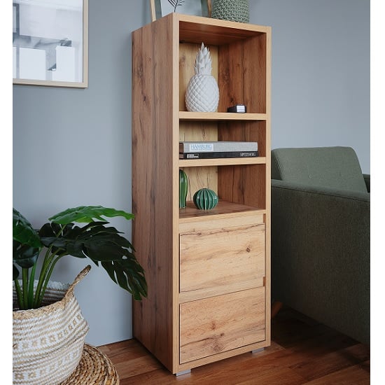Hilary Wooden Bookcase In Oak With 2 Drawers_1