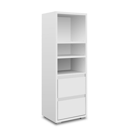 Hilary Wooden Bookcase In White With 2 Drawers