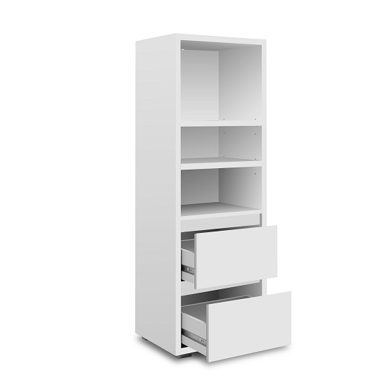 Hilary Wooden Bookcase In White With 2 Drawers_2