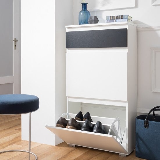 Hilary Shoe Cabinet In White And Anthracite With 2 Flap Doors