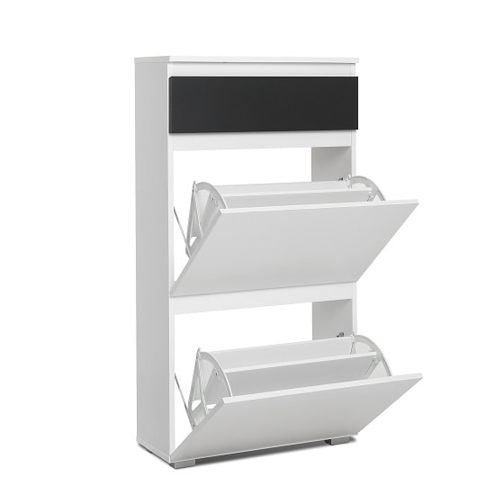 Hilary Shoe Cabinet In White And Anthracite With 2 Flap Doors_2