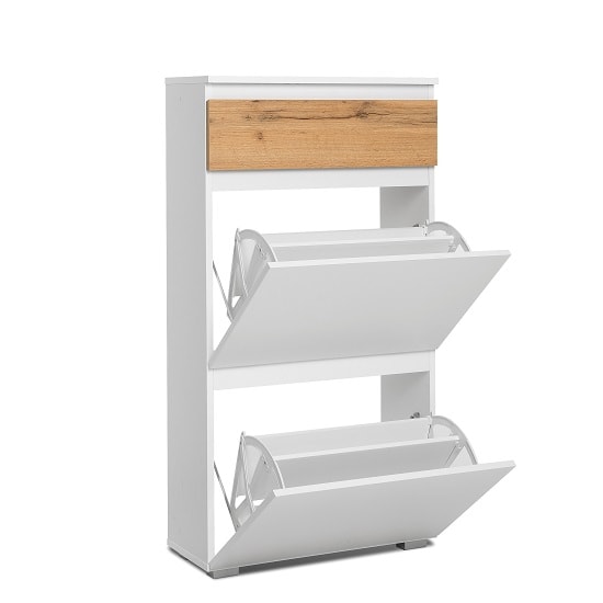 Hilary Shoe Cabinet In White And Oak With 2 Flap Doors_2