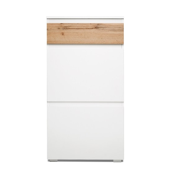 Hilary Shoe Cabinet In White And Oak With 2 Flap Doors_3