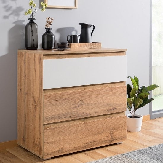 Hilary Chest Of Drawers In Oak And White With 3 Drawers_1