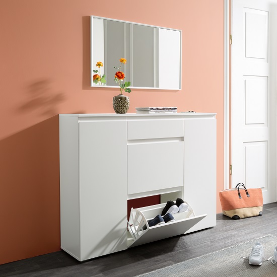 Hilary Wooden Shoe Storage Cupboard In White