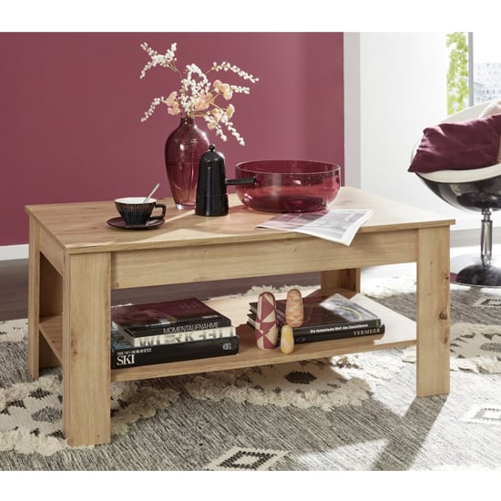 Hilburn Wooden Coffee Table In Knotty Oak